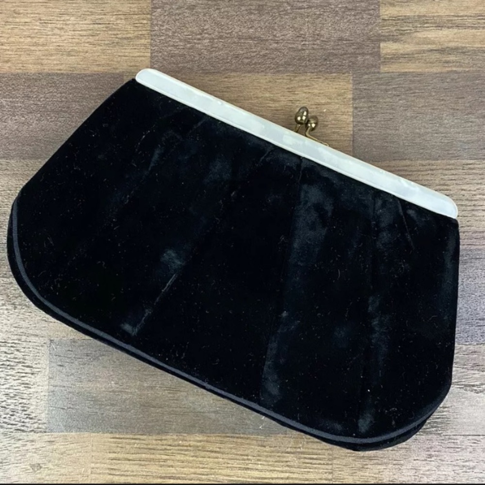 Vintage Garay Clutch Black Velvet-like Small Purse